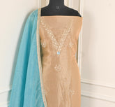 Glass Shimmer Beige Sky Blue Unstitched Suit